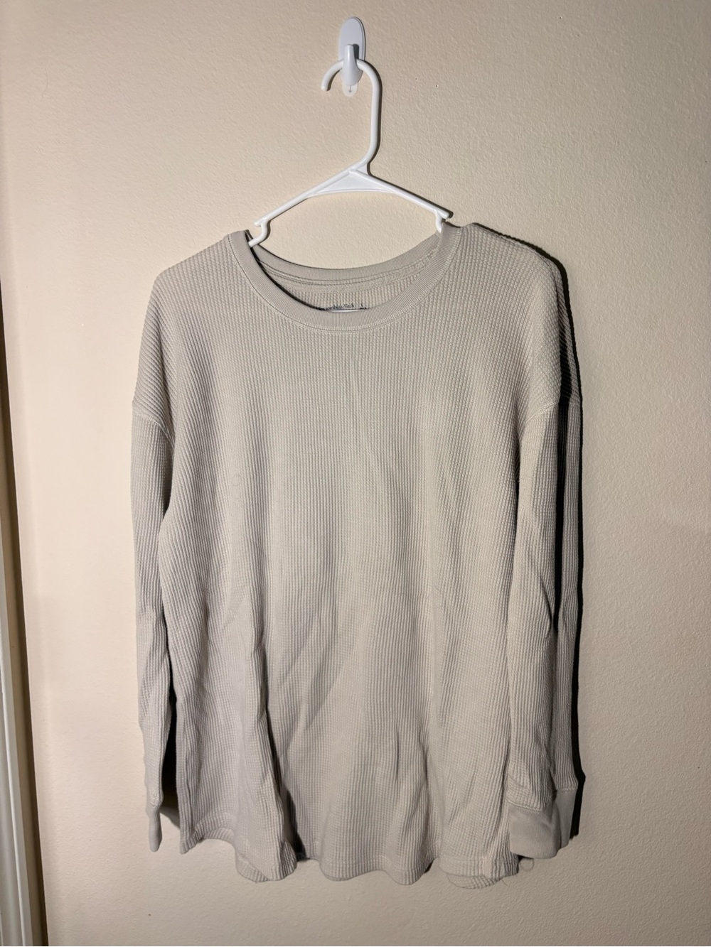 American Eagle Men's Long-Sleeve Waffle Knit Crewneck Shirt - Oatmeal
